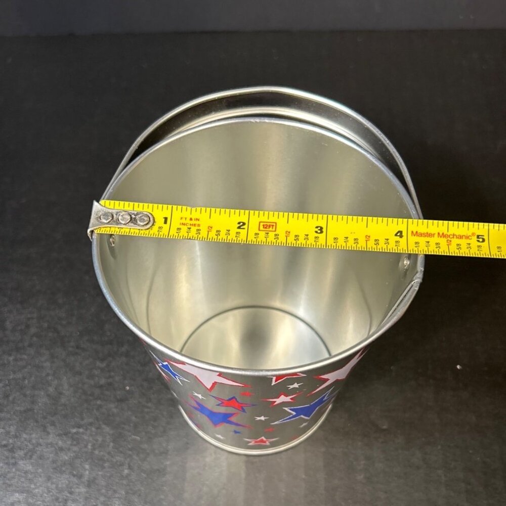 Patriotic Mini Metal Bucket Pails with Red White Blue Stars Silver - Set of 5 - Picture 4 of 4